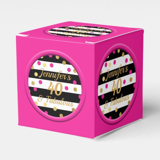 40 en Fabulous Heet Roze Zwart Favor Dozen Bedankdoosjes (Voorkant Zijde)