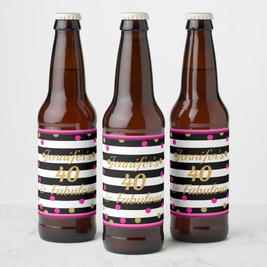 40 en Fabulous Heet Roze Zwart Wit Goud Bier Etiket (Flessen)