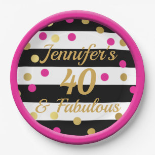40 en Fabulous Hot Pink Black White Gold-dag Papieren Bordje