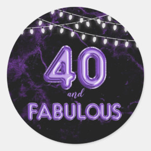 40 en Fabulous Lichten & Paarse Folie Ballonnen Ronde Sticker