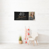 40 en Fabulous Modern Black 40th Birthday Foto Spandoek (Insitu)