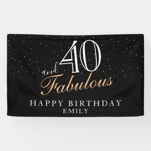 40 en Fabulous Modern Black 40th Birthday Spandoek (Horizontaal)