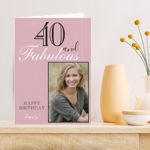 40 en Fabulous Modern Elegante Roze Verjaardagsfot Kaart