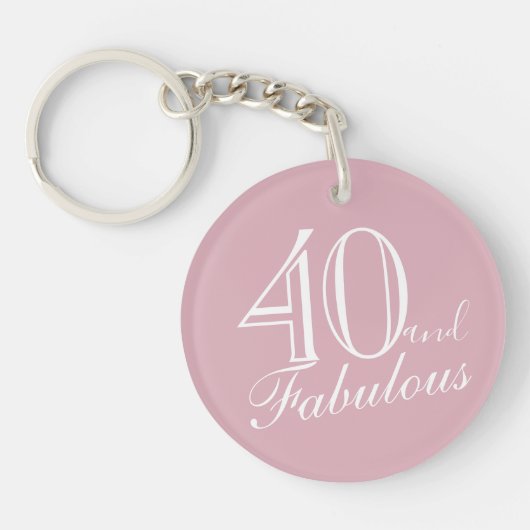 40 en Fabulous Pink Elegant Script 40th Verjaardag Sleutelhanger (Voorkant)