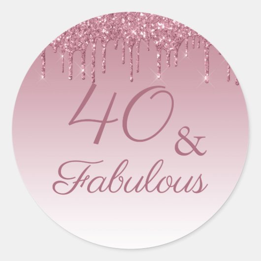 40 en Fabulous Roos Gold Pink Dripping Glitter Ronde Sticker (Voorkant)