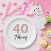 40 en Fabulous Roze Glitter Verjaardagsfeestje Papieren Bordje (Feest)