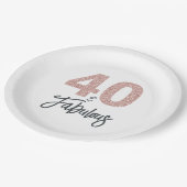 40 en Fabulous Roze Glitter Verjaardagsfeestje Papieren Bordje (Gekanteld)