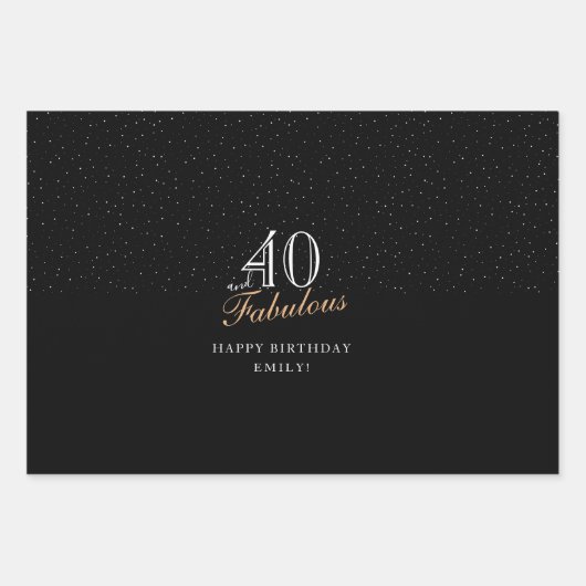 40 en Fabulous Script Modern Zwart 40ste verjaarda Inpakpapier Vel (Voorkant)