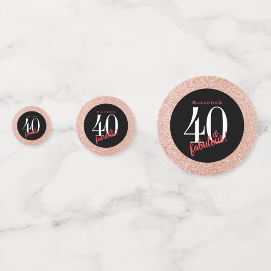 40 en Fabulous Zwart en Roos Goud Glitter Confetti (Voorkanten)