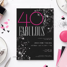 40 en Fabulous Zwarte Roze Glam Glitter Verjaardag