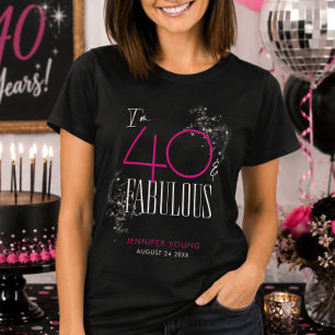 40 en Fabulous Zwarte Roze Glam Glitter Verjaardag T-shirt