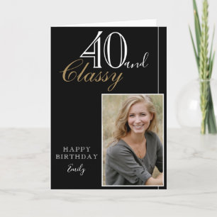 40 en Klasse Elegante Zwarte Verjaardagsfotokaart Kaart