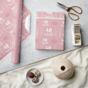 40 en Prachtig Loofwerk Roze 40e Verjaardag Cadeaupapier