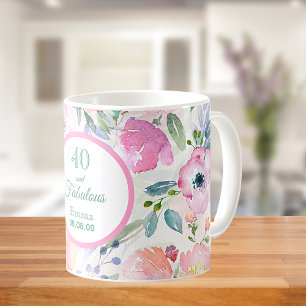 40. en prachtige waterkleurige roze bloemen boho koffiemok