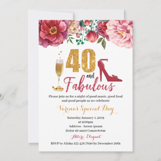 40 et fabuleuse invitation d'anniversaire pour les (Devant)
