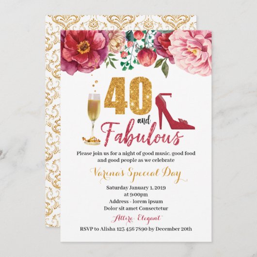 40 et fabuleuse invitation d'anniversaire pour les (Devant / Derrière)
