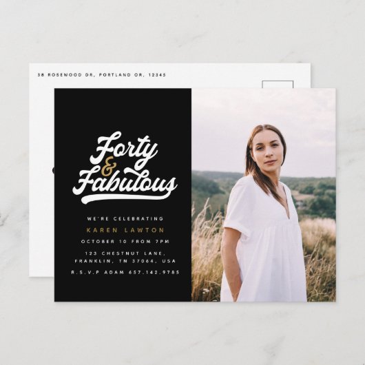 40 et fabuleuse invitation photo fête d'anniversai (Devant / Derrière)