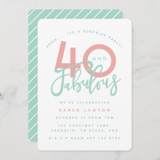 40 et fabuleuse invitation surprise fête d'anniver (Devant / Derrière)
