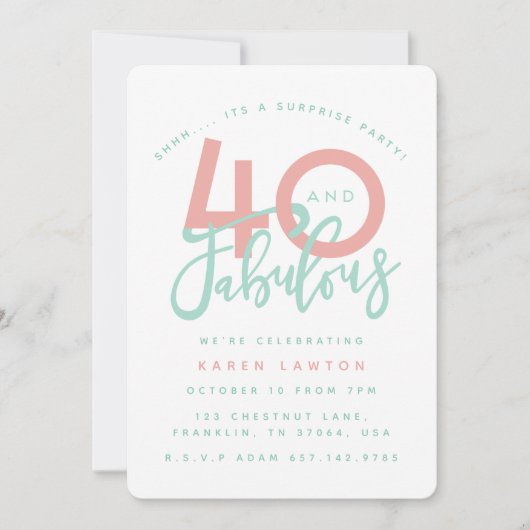 40 et fabuleuse invitation surprise fête d'anniver (Devant)