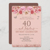 40 et fabuleux Adulte Anniversaire rose Invitation (Devant / Derrière)