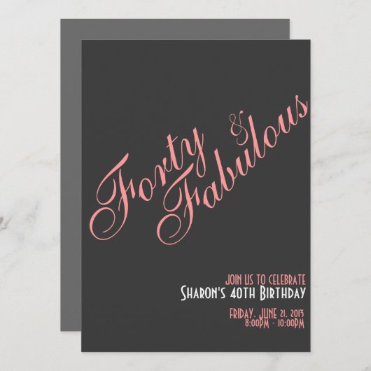 40 et fabuleux anniversaire Invitation (Devant / Derrière)