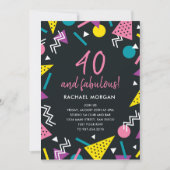 40 et fabuleux Black Retro Invitation Anniversaire (Devant)