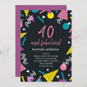 40 et fabuleux Black Retro Invitation Anniversaire (Devant / Derrière)