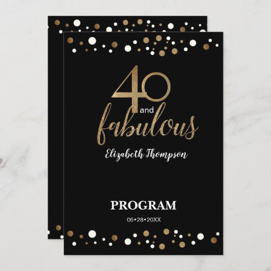 40 et fabuleux programme de 40e anniversaire (Devant / Derrière)
