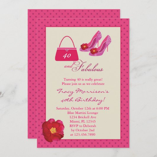 40 et invitation fabuleuse d'anniversaire de mode (Devant / Derrière)