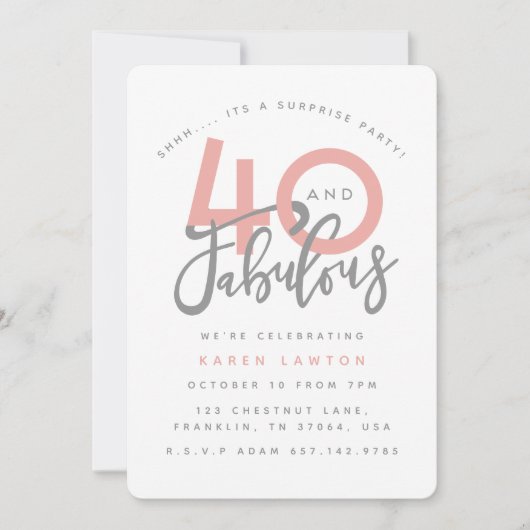 40 et invitation fabuleuse de fête d'anniversaire (Devant)