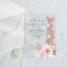 40 & Fab Blush Bloemen Jurk 40ste Verjaardag Party Acryl Uitnodigingen