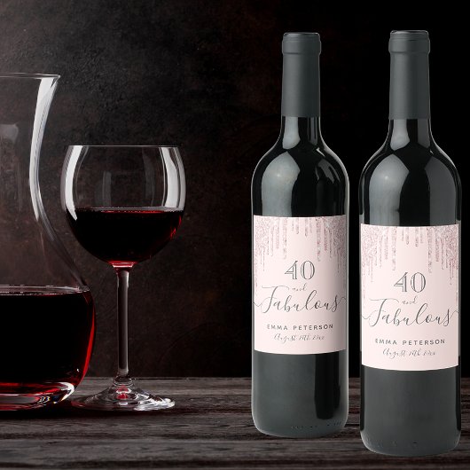 40 fabelachtige verjaardag roos goud glitter roze wijn etiket