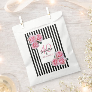 40 fabelroze floralen zwarte witte strepen bedankzakje