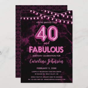 40 & Fabuleux ballon rose Invitations d'anniversai