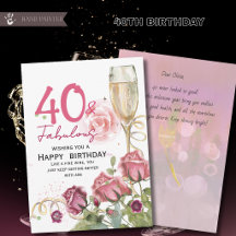 40 & Fabulous Bloemen Verjaardag | Champagne Kaart