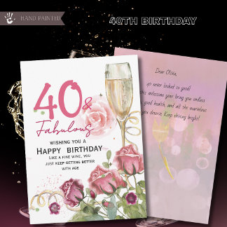40 & Fabulous Bloemen Verjaardag | Champagne Kaart