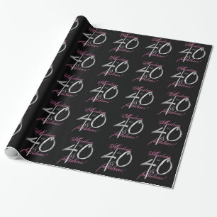 40 & Fabulous Custom Name Roze op zwart Cadeaupapier