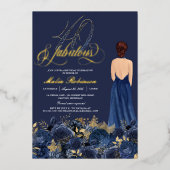 40 & Fabulous Elegant Blue & Gold Birthday Real Folie Uitnodiging (Voorkant)