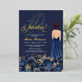 40 & Fabulous Elegant Blue & Gold Birthday Real Folie Uitnodiging (Staand Voorkant)