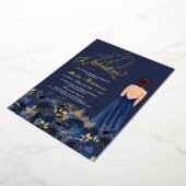 40 & Fabulous Elegant Blue & Gold Birthday Real Folie Uitnodiging (Gedraaid)