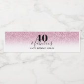 40 & Fabulous Faux Hot Pink Glitter Birthday Party Waterfles Etiket (Enkel label)