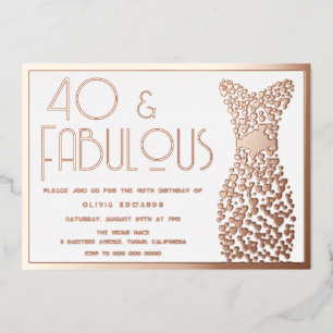 40 & Fabulous Gold Gown Retro 40th Birthday Folie Uitnodiging