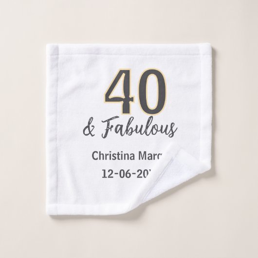 40 & fabulous gray yellow birthday calligraphy  (Gant de toilette)