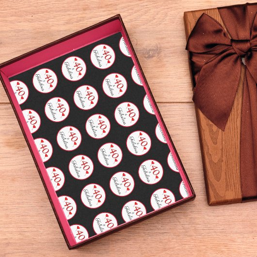 40 & Fabulous Hearts 40th Birthday Zwart Tissuepapier