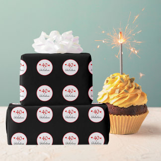 40 & Fabulous Hearts 40th Verjaardag Foto Zwart Cadeaupapier
