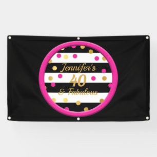 40 & Fabulous Hot Pink Black Gold-banner op zaterd Spandoek