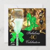 40 & Fabulous Lime Green Black Gold Gold Party Kaart (Voorkant)
