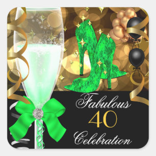 40 & Fabulous Lime Green Black Gold Gold Party Vierkante Sticker