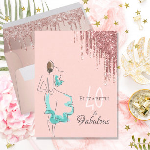 40 & fabulous party rose gold glitter invitation