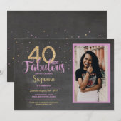40 & Fabulous Pink Birthday Party 40th Gold Photo Kaart (Voorkant / Achterkant)